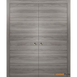 Planum 0010 Modern Interior Closet Sliding Flush Double Pocket Doors Ginger Ash with Frames Tracks Hardware Set