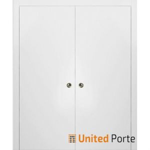 Planum 0010 Modern Interior Closet Sliding Flush Double Pocket Doors White Silk with Frames Tracks Hardware Set