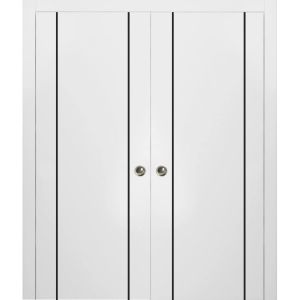 Sliding Double Pocket Door with Frames | Planum 0017 White Silk | Kit Trims Rail Hardware | Solid Wood Interior Bedroom Bathroom Closet Sturdy Doors -36" x 80" (2* 18x80)