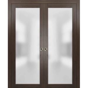 Planum 2102 Interior Sliding Closet Double Pocket Doors Chocolate Ash with Frames Tracks Pulls