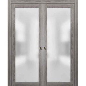 Planum 2102 Interior Sliding Closet Double Pocket Doors Ginger Ash with Frames Tracks Pulls