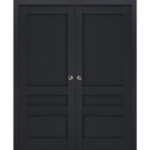 Sliding French Double Pocket Doors | Veregio 7411 Antracite | Kit Trims Rail Hardware | Solid Wood Interior Bedroom Sturdy Doors
