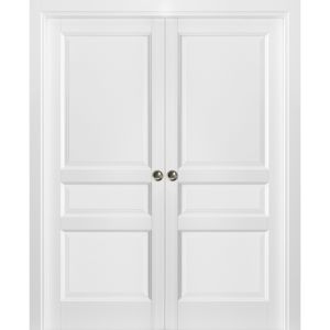 French Double Pocket Doors | Lucia 31 White Silk | Kit Trims Rail Hardware | Solid Wood Interior Pantry Kitchen Bedroom Sliding Closet Sturdy Door