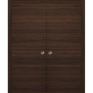 Sliding Double Pocket Door with Frames | Planum 0110 Chocolate Ash | Kit Trims Rail Hardware | Solid Wood Interior Bedroom Bathroom Closet Sturdy Doors 
