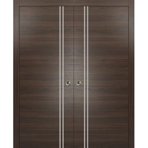 Sliding Double Pocket Door with Frames | Planum 0310 Chocolate Ash | Kit Trims Rail Hardware | Solid Wood Interior Bedroom Bathroom Closet Sturdy Doors 