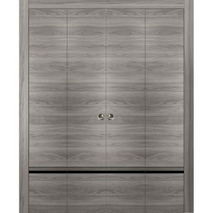 Sliding Closet Double Bi-fold Doors | Planum 0012 Ginger Ash | Sturdy Tracks Moldings Trims Hardware Set | Wood Solid Bedroom Wardrobe Doors 