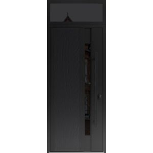 Front Exterior Prehung Steel Door / Dekton 0163 Ardesia Nero / Top Exterior Window Sidelite / Entry Metal Modern Painted W36" x H80+16" Left hand Inswing