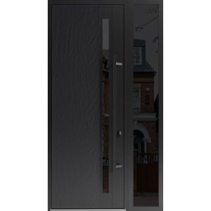 Front Exterior Prehung Steel Door / Dekton 0163 Ardesia Nero 96”/ Side Exterior Window Sidelite / Entry Metal Modern Painted W36+12" x H96" Left hand Inswing
