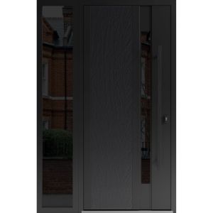 Front Exterior Prehung Steel Door / Dekton 0163 Ardesia Nero / Side Exterior Window Sidelite / Entry Metal Modern Painted W36+12" x H80" Left hand Inswing