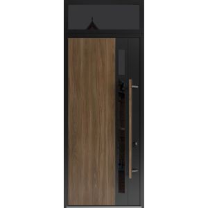 Front Exterior Prehung Steel Door / Dekton 0163 Venezia Noce 96”/ Top Exterior Window Sidelite / Entry Metal Modern Painted W36" x H96+16" Left hand Inswing