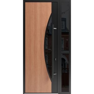 Front Exterior Prehung Steel Door / Ronex 1077 Teak 96" / Sidelight Exterior Window Sidelite / Entry Metal Modern Painted W36+12" x H96" Left hand Inswing