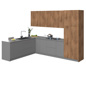 Kitchen Harmony Collection Gray & Natural Teak Color Base Size 8x10Ft Wide