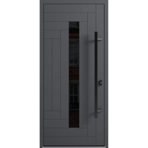 Front Exterior Prehung Steel Door / Ronex 0130 Grey / Entry Metal Modern Painted W36" x H80" Left hand Inswing