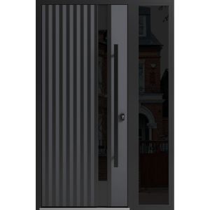 Front Exterior Prehung Steel Door / Ronex 0144 Grey / Side Exterior Window Sidelite / Entry Metal Modern Painted W36+12" x H80" Left hand Inswing