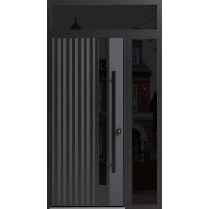 Front Exterior Prehung Steel Door / Ronex 0144 Grey / Side and Top Exterior Window Sidelite / Entry Metal Modern Painted W36+12" x H80+16" Left hand Inswing