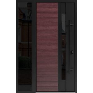 Front Exterior Prehung Steel Door / Ronex 0162 Red Oak / Sidelight Exterior Window Sidelite / Entry Metal Modern Painted W36+12" x H80" Left hand Inswing