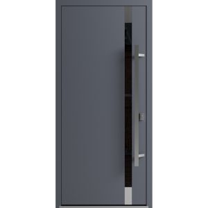Front Exterior Prehung Steel Door / Ronex 1011 Grey / Stainless Inserts Entry Metal Modern Painted W36" x H80" Left hand Inswing