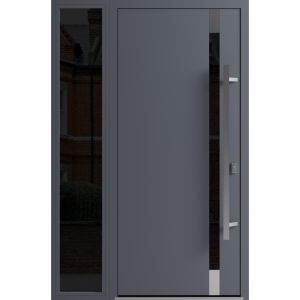 Front Exterior Prehung Steel Door / Ronex 1011 Grey / Sidelight Exterior Window Sidelite / Stainless Inserts Entry Metal Modern Painted W36+12" x H80" Left hand Inswing