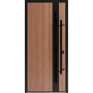 Front Exterior Prehung Steel Door / Ronex 1033 Teak / Entry Metal Modern Painted W36" x H80" Left hand Inswing