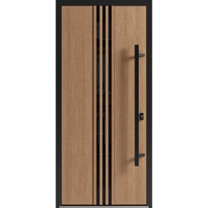 Front Exterior Prehung Steel Door / Ronex 1055 Teak / Entry Metal Modern Painted W36" x H80" Left hand Inswing