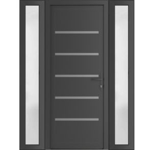 Front Exterior Prehung Metal-PlasticDoor | Manux 8415 Antracite Grey | 2 Side Sidelite Transoms | Office Commercial and Residential Doors Entrance Patio Garage 60" x 80" (W12+36+12" x H80") Left hand Inswing