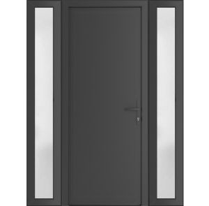 Front Exterior Prehung Metal-PlasticDoor Frosted Glass | Manux 8002 Antracite Grey | 2 Side Sidelite Transoms | Office Commercial and Residential Doors Entrance Patio Garage 60" x 80" (W12+36+12" x H80") Left hand Inswing