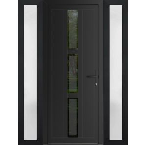 Front Exterior Prehung Metal-PlasticDoor | Manux 8112 Matte Black | 2 Side Sidelite Transoms | Office Commercial and Residential Doors Entrance Patio Garage 60" x 80" (W12+36+12" x H80") Left hand Inswing