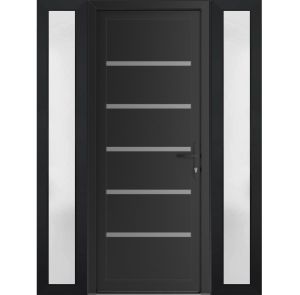 Front Exterior Prehung Metal-PlasticDoor | Manux 8415 Matte Black | 2 Side Sidelite Transoms | Office Commercial and Residential Doors Entrance Patio Garage 56" x 80" (W12+32+12" x H80") Left hand Inswing