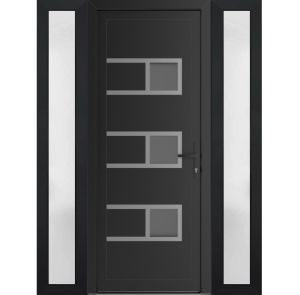 Front Exterior Prehung Metal-PlasticDoor | Manux 8933 Matte Black | 2 Side Sidelite Transoms | Office Commercial and Residential Doors Entrance Patio Garage 60" x 80" (W12+36+12" x H80") Left hand Inswing