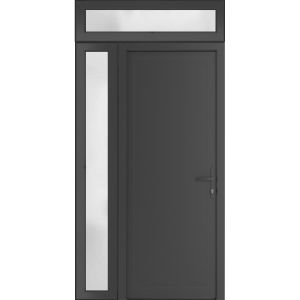 Front Exterior Prehung Metal-PlasticDoor Frosted Glass | Manux 8002 Antracite Grey | Side and Top Sidelite Transom | Office Commercial and Residential Doors Entrance Patio Garage 48" x 94" (W36+12" x H80+14") Left hand Inswing