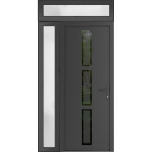 Front Exterior Prehung Metal-PlasticDoor | Manux 8112 Antracite Grey | Side and Top Sidelite Transom | Office Commercial and Residential Doors Entrance Patio Garage 48" x 94" (W36+12" x H80+14") Left hand Inswing