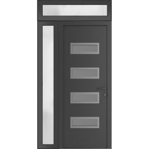 Front Exterior Prehung Metal-PlasticDoor | Manux 8113 Antracite Grey | Side and Top Sidelite Transom | Office Commercial and Residential Doors Entrance Patio Garage 48" x 94" (W36+12" x H80+14") Left hand Inswing