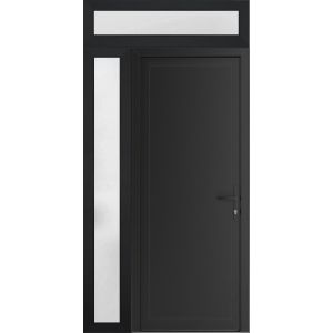 Front Exterior Prehung Metal-PlasticDoor Frosted Glass | Manux 8002 Matte Black | Side and Top Sidelite Transom | Office Commercial and Residential Doors Entrance Patio Garage 48" x 94" (W36+12" x H80+14") Left hand Inswing