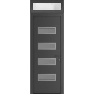 Front Exterior Prehung Metal-PlasticDoor | Manux 8113 Antracite Grey | Top Sidelite Transom | Office Commercial and Residential Doors Entrance Patio Garage 36" x 94" (W36" x H80+14") Left hand Inswing