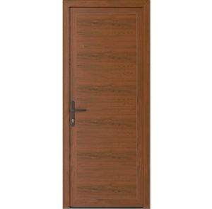 Front Exterior Prehung Metal-PlasticDoor Frosted Glass | Manux 8111 Walnut | Office Commercial and Residential Doors Entrance Patio Garage W36" x H80" Right hand Inswing
