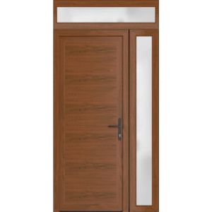 Front Exterior Prehung Metal-PlasticDoor Frosted Glass | Manux 8111 Walnut | Side and Top Sidelite Transom | Office Commercial and Residential Doors Entrance Patio Garage 48" x 94" (W36+12" x H80+14") Left hand Inswing