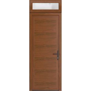 Front Exterior Prehung Metal-PlasticDoor Frosted Glass | Manux 8111 Walnut | Top Sidelite Transom | Office Commercial and Residential Doors Entrance Patio Garage 36" x 94" (W36" x H80+14") Left hand Inswing
