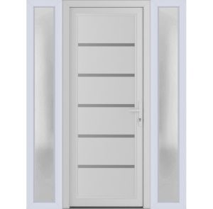 Front Exterior Prehung Metal-PlasticDoor | Manux 8415 White Silk | 2 Side Sidelite Transoms | Office Commercial and Residential Doors Entrance Patio Garage 56" x 80" (W12+32+12" x H80") Left hand Inswing