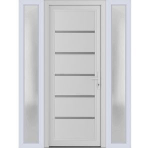 Front Exterior Prehung Metal-PlasticDoor | Manux 8415 White Silk | 2 Side Sidelite Transoms | Office Commercial and Residential Doors Entrance Patio Garage 60" x 80" (W12+36+12" x H80") Left hand Inswing