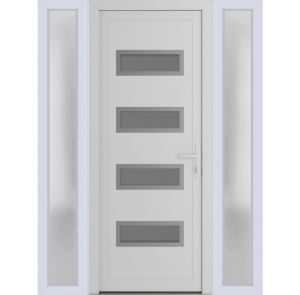 Front Exterior Prehung Metal-PlasticDoor | Manux 8113 White Silk | 2 Side Sidelite Transoms | Office Commercial and Residential Doors Entrance Patio Garage 60" x 80" (W12+36+12" x H80") Left hand Inswing