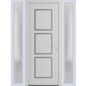 Front Exterior Prehung Metal-PlasticDoor | Manux 8661 White Silk | 2 Side Sidelite Transoms | Office Commercial and Residential Doors Entrance Patio Garage 60" x 80" (W12+36+12" x H80") Left hand Inswing