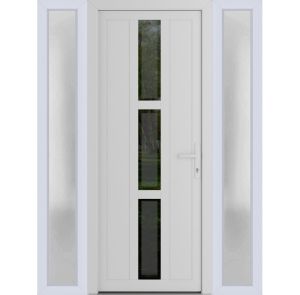 Front Exterior Prehung Metal-PlasticDoor | Manux 8112 White Silk | 2 Side Sidelite Transoms | Office Commercial and Residential Doors Entrance Patio Garage 60" x 80" (W12+36+12" x H80") Left hand Inswing