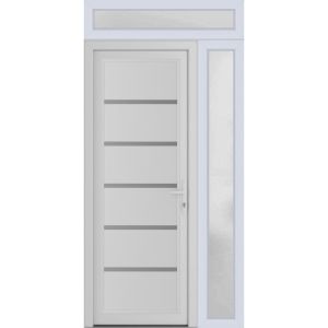 Front Exterior Prehung Metal-PlasticDoor | Manux 8415 White Silk | Side and Top Sidelite Transom | Office Commercial and Residential Doors Entrance Patio Garage 44" x 94" (W32+12" x H80+14") Left hand Inswing