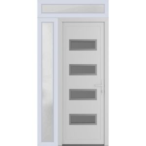 Front Exterior Prehung Metal-PlasticDoor | Manux 8113 White Silk | Side and Top Sidelite Transom | Office Commercial and Residential Doors Entrance Patio Garage 48" x 94" (W36+12" x H80+14") Left hand Inswing