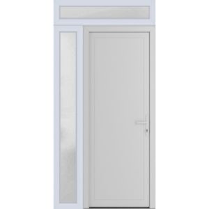 Front Exterior Prehung Metal-PlasticDoor Frosted Glass | Manux 8111 White Silk | Side and Top Sidelite Transom | Office Commercial and Residential Doors Entrance Patio Garage 48" x 94" (W36+12" x H80+14") Left hand Inswing