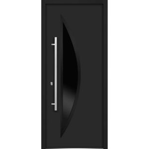 Front Exterior Prehung Steel Door / Deux 6501 Black / Stainless Inserts Single Modern Painted