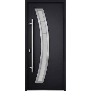 Front Exterior Prehung Steel Door / Deux 6500 Black / Stainless Inserts Single Modern Painted