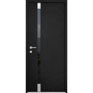 Front Exterior Prehung Steel Door / Cynex 6777 Black / Stainless Inserts Single Modern Painted