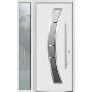 Front Exterior Prehung Steel Door / Deux 6500 Black / Side Exterior Window /  Stainless Inserts Single Modern Painted-W36+12" x H80"-Right-hand Inswing