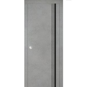 Sliding French Pocket Door with | Planum 0011 Concrete | Kit Trims Rail Hardware | Solid Wood Interior Bedroom Sturdy Doors